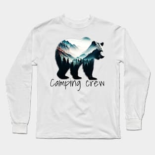 Camping crew design, mountains in the silhouette of a bear Long Sleeve T-Shirt